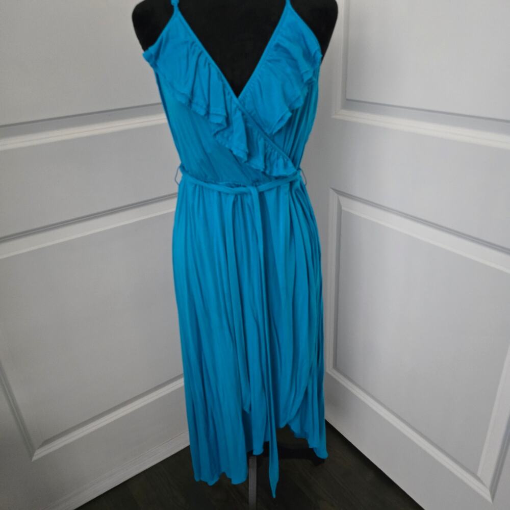 Women's A.N.A Azul Adjustable Strap Plunge V-Neck Ruffle Long Maxi Dress Size M